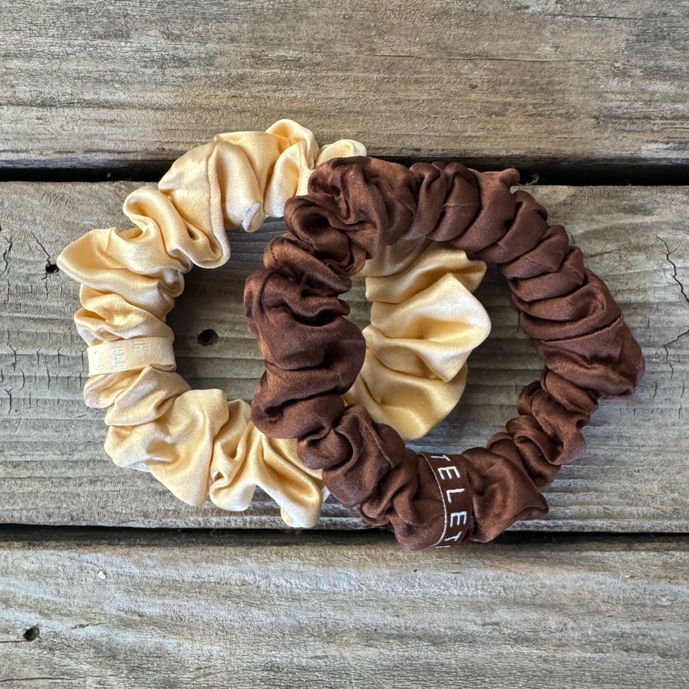 Teleties Brown and Cream Silk Hair Scrunchies